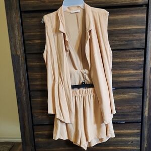 Light Peach Sleeveless Jumpsuit Set - Women's Relaxed Short Romper